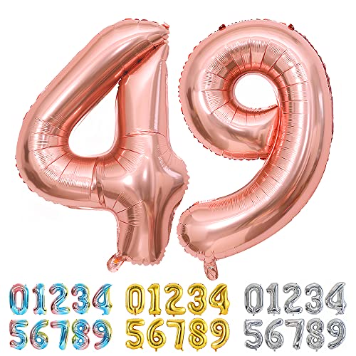 Ponmoo Foil Globo Número 49 94 Oro Rosa, Gigante Numeros 0 1 2 3 4 5 6 7 8 9 10-19 20-29 30-39...