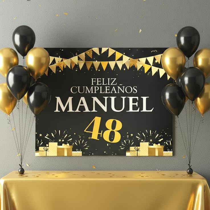 Cartel Feliz Cumpleaños, (Nombre y Edad Personalizable), Tamaño 100x80cm, Papel 180gr, Decoración...