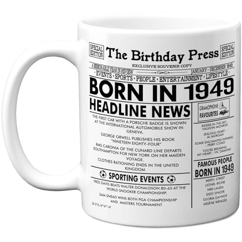 Stuff4 Taza de 76 cumpleaños, regalo para hombres y mujeres, periódico nacido en 1949, regalos de...