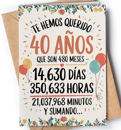 Tarjeta de 40 Cumpleaños - Tarjeta de Felicitación Graciosa para alguien que cumple 40 años -...