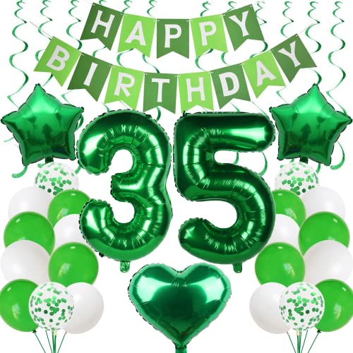 Globo 35 Cumpleaños Verde - Decoración para Hombre y Mujer - 35 Años Fiesta - Globos Verdes