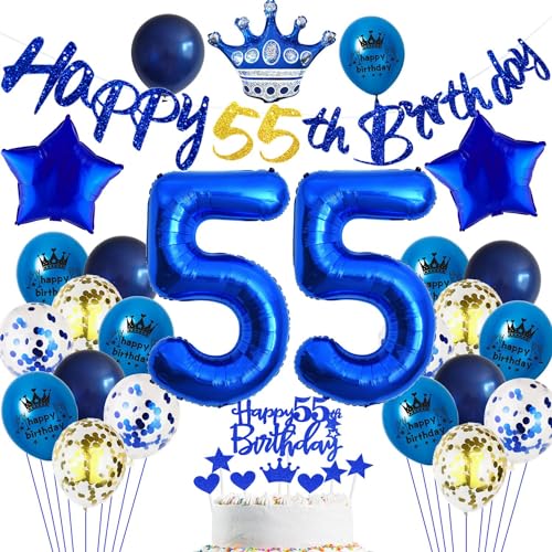 Globos azules decoración 55 cumpleaños,Decoración 55 cumpleaños Hombre,55 globo azul...