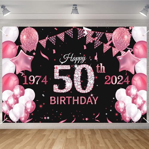 Seutgjie Decoración 50 Cumpleaños para Hombres Mujeres Pancarta 1974-2024 50 años para Fiesta...