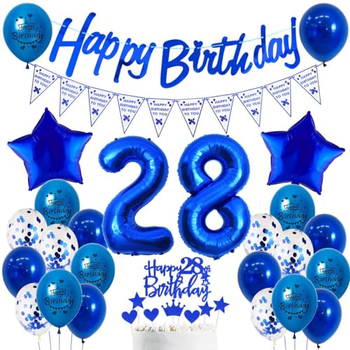 28 Años Cumpleaños Hombre Azul Marino, Decoración 28 Años Cumpleaños Azul, Globos 28 Años...