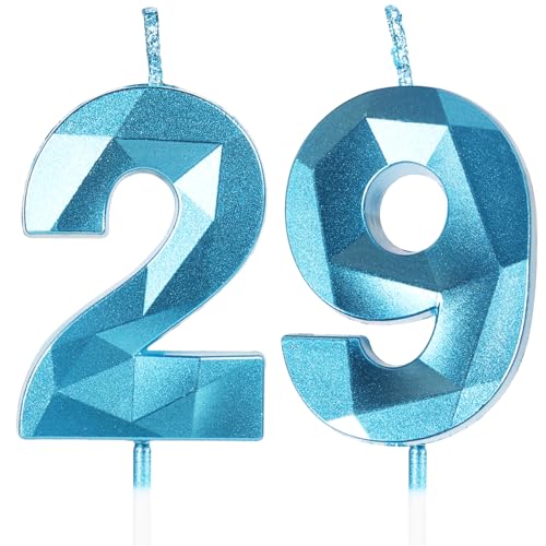 Velas de Cumpleaños 29 Años Azul, Decoraciones para Hombres y Mujeres, Número 29 3D para Tarta,...