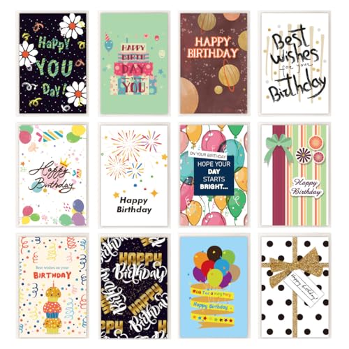 Oridaceae Tarjetas de Cumpleaños con Sobres, 24 Piezas Tarjetas de Felicitación Cumpleaños, Happy...