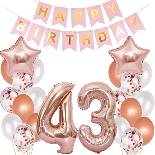 Decoración globos 43 cumpleaños Rosa Oro globo 43 años cumpleaños Mujer, globos 43 Años...