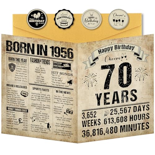 Benjia Tarjetas de felicitación de 70 cumpleaños para hombres y mujeres, nacidas en 1956, tarjeta...