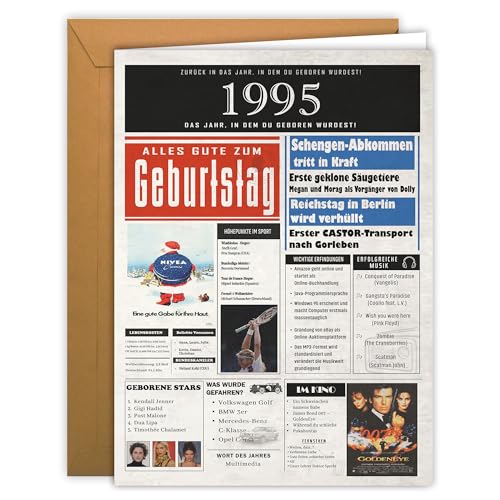 Edition Colibri Tarjeta de cumpleaños de 1995, regalo personal con eventos del año de nacimiento,...