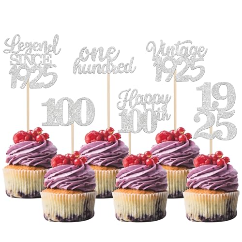 Rsstarxi Paquete de 48 adornos vintage de 1925 para cupcakes, leyenda con purpurina desde 1925,...