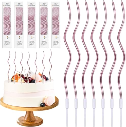 54 velas de cumpleaños de oro rosa, velas curvas para pastel, velas de cumpleaños de oro rosa,...