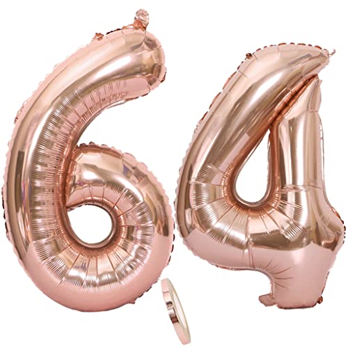 Globos número 64, globo número 64 oro rosa mujer globos 64 cumpleaños deco foil 64 globos oro...