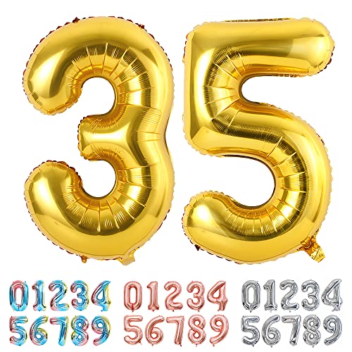 Ponmoo Foil Globo Número 35/53 Dorado, Gigante Numeros 0 1 2 3 4 5 6 7 8 9 10-19 20-29 30-39 40 50...