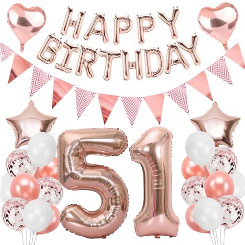 Ouceanwin Globo 51 Cumpleaños Mujer, Decoración Cumpleaños 51 años Mujer, Decoración Tarta...