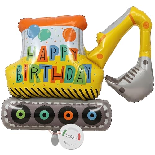 balloa Globo de aluminio XXL Happy Birthday Excavadora, globo de helio para construcción, globo de...