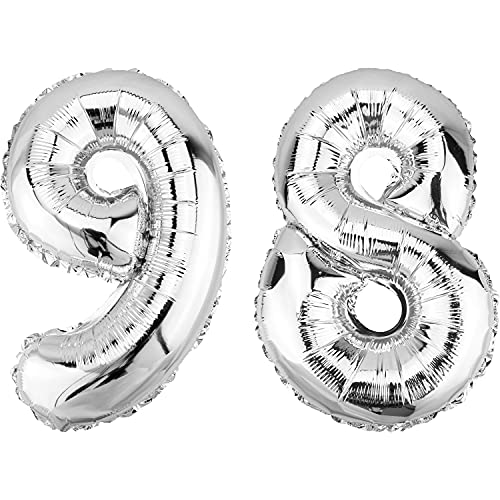 DekoRex Globo plateado de 82 cm para cumpleaños, aniversario, boda, decoración (número 98)