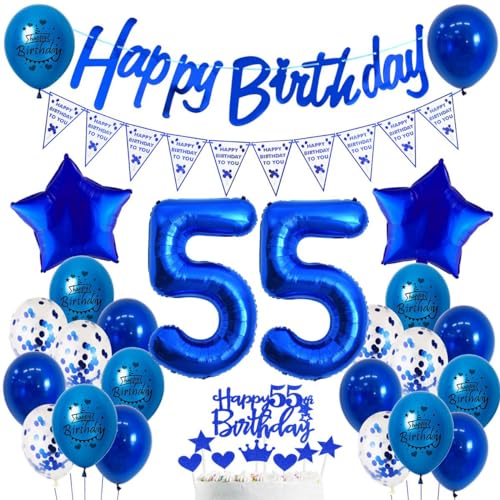 55 Años Cumpleaños Hombre Azul Marino, Decoración 55 Años Cumpleaños Azul, Globos 55 Años...