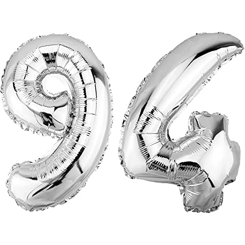 DekoRex Globo plateado de 82 cm, para cumpleaños, bodas (número 94)