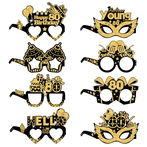 Zhiaek 8 Piezas Papel Gafas para Fiesta de Cumpleaños 80 Photocall Cumpleaños Divertidos Foto...