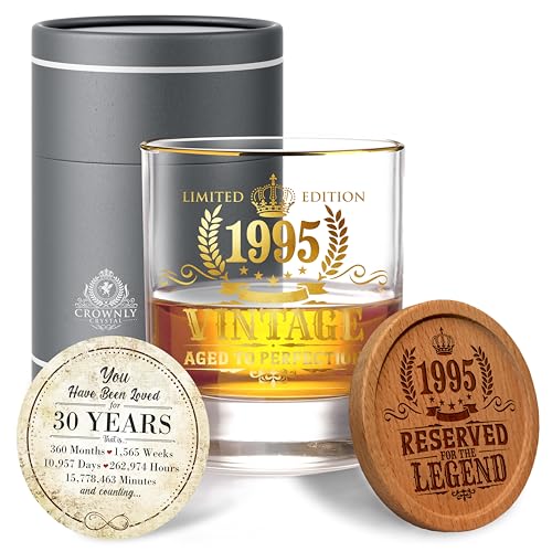 CROWNLY CRYSTAL® 1995 Regalos Originales Para 30 Años Vaso Whisky Regalos Personalizados Vaso...