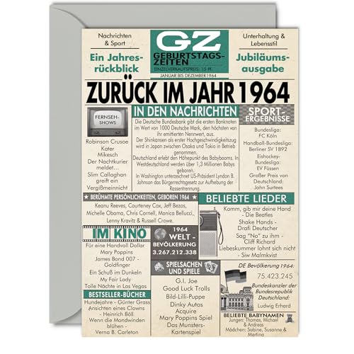 Stuff4 61 Tarjetas de Cumpleaños para Hombres Mujeres - Volver en el año 1964 Periódico - 61...