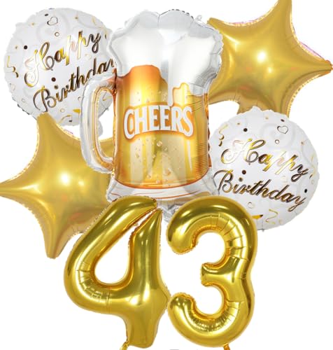 Decoracion Cumpleaños 43 años, Globos de Cumpleaños 43 años Dorado, Globos 43 Cumpleaños...