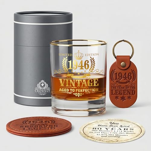 Vaso Whisky 1946 Regalo Hombre 80 Años Cumpleaños Ideas Regalos Originales para Papá Abuelo Copa...