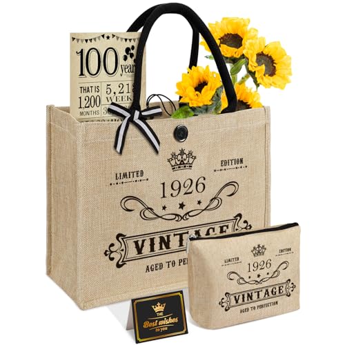 100. Regalos de cumpleaños para mujeres bolsa de yute Tote, regalos únicos de 100 años para madre...
