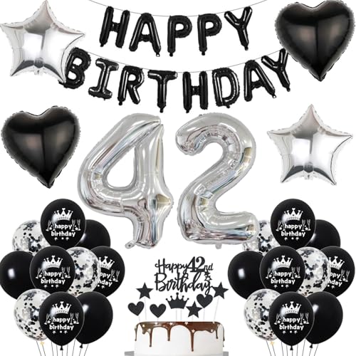 Decoración globos 42 cumpleaños hombre Negros globos 42 Años Decoracion Cumpleaños hombre Mujer...