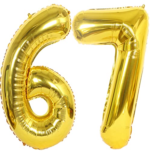 Foil Globo Número 67 Dorados Globo Número 67 Dorados 100cm Gigante Globos de Cumpleaños Numeros...
