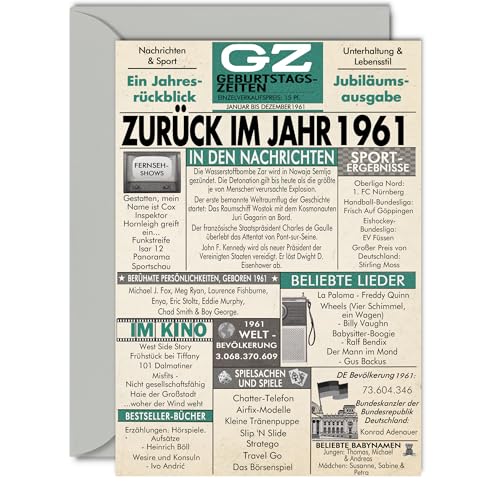 Stuff4 64. Tarjetas de cumpleaños para hombres y mujeres - Volver en el año 1961 Periódico - 64...