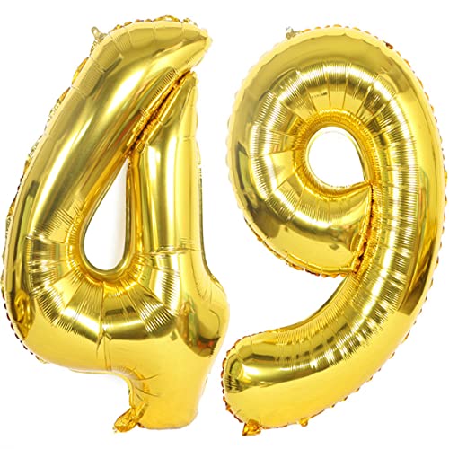 Foil Globo Número 49 Dorados Globo Número 49 Dorados 100cm Gigante Globos de Cumpleaños Numeros...