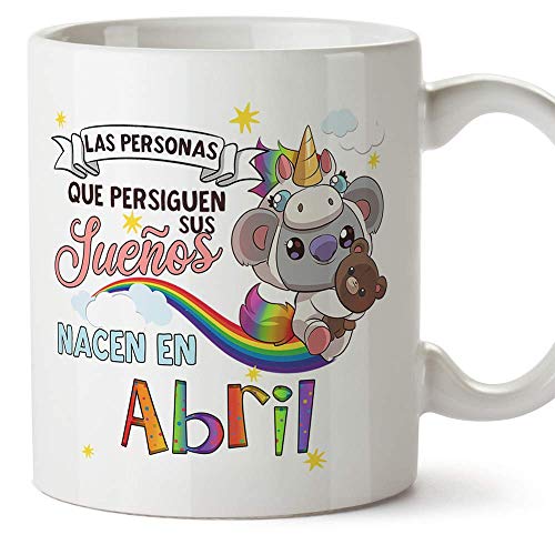 MUGFFINS Taza de Cumpleaños Koala mes de Abril - Detalles Desayuno Feliz Cumpleaños/Aniversario....