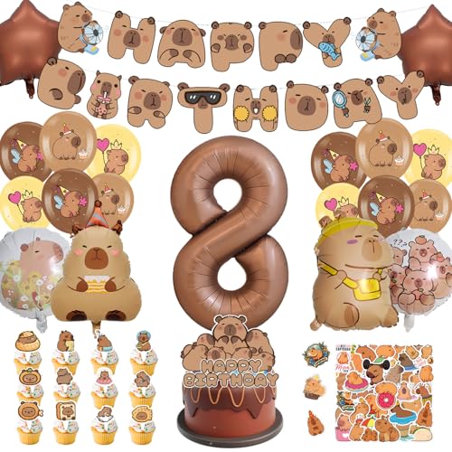 AUNGKWANG 99 Piezas Globos de Capibara Cumpleaños 6/7/8/9/10/11/12 Años Set, Capibara Decoración...