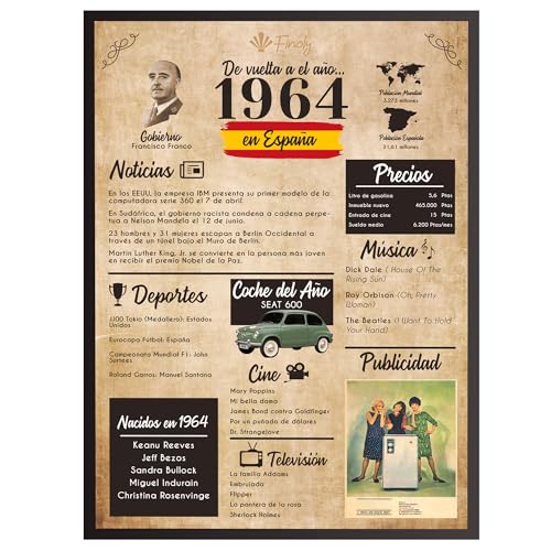 Finoly Tarjeta Cumpleaños Original | Poster Año Nacimiento 1964 | Regalo Cumpleaños Hombre |...