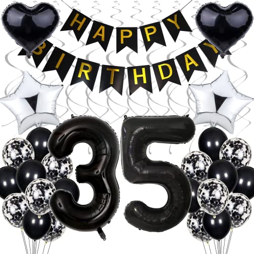 Globo decorativo para 35 cumpleaños negro cumpleaños 35 años decoración de fiesta en blanco y...
