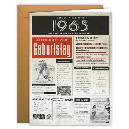 Edition Colibri Tarjeta de cumpleaños de 1965, regalo personal con eventos del año de nacimiento,...