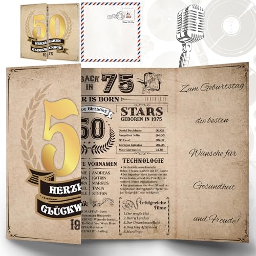 Thboxes Tarjeta de cumpleaños 50, Back in 1975, tarjeta de felicitación de 50 cumpleaños