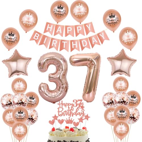 globo decoracion 37 años cumpleaños,oro rosado cumple 37 años Mujer,decoracion cumpleaños