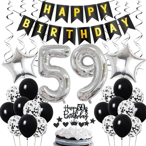 Decoración 59 Cumpleaños Hombre - Globos Negro y Plata para Fiesta de 59 Años