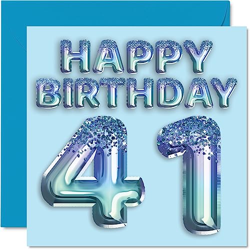 Tarjeta de cumpleaños número 41 para hombres, globo de fiesta con purpurina azul, tarjetas de...