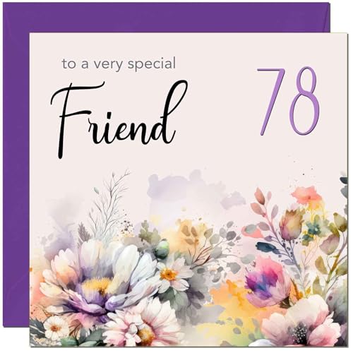 Tarjeta de cumpleaños 78 para amigas, diseño floral morado para mujer, tarjeta de cumpleaños de...