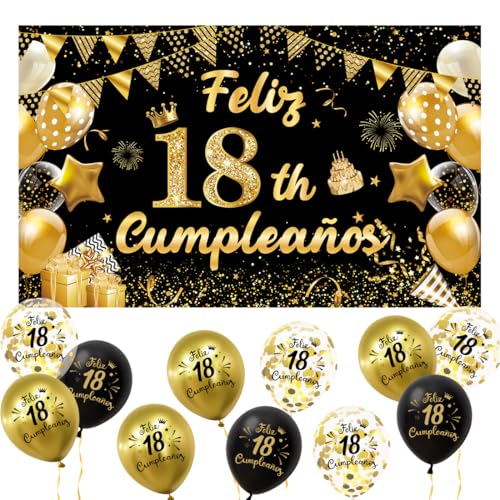 Meleager Decoración 18 Cumpleaños Español, Pancarta Feliz 18 Años + 15 Globos, Banderola de...