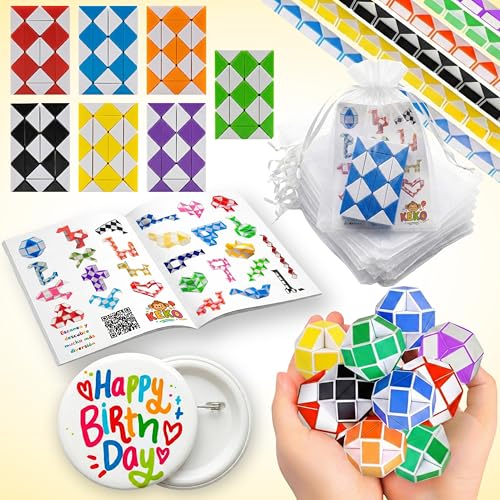 Pack 30 Cubo Mágico de Serpiente, Magic Snake Cube, 30 Bolsas, 1 Chapa Cumpleaño, 30 Guias de...