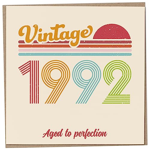 Tarjeta de cumpleaños número 31 – Vintage 1992 Aged to Perfection, divertida tarjeta de felicitación para hombres y mujeres, tarjetas de cumpleaños para mujeres, tarjetas de cumpleaños para hombres,