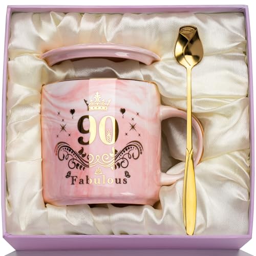 WXYTXHYQ Regalos 90 Cumpleaños Taza, Regalo Abuela 90 Cumpleaños Taza de Cerámica Jaspeada Rosa...