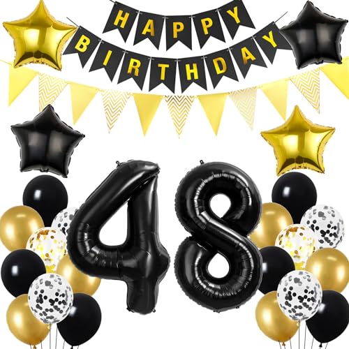 Decoración de 48 Cumpleaños Oro Negro, Decoración de 48º Cumpleaños hombre, Decoración 48...