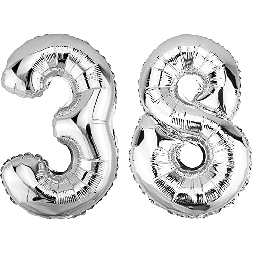 DekoRex Globo plateado de 82 cm para cumpleaños, bodas (número 38)
