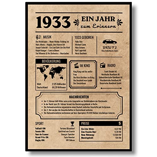 EQUIK PRODUCTS Tarjeta de Cumpleaños 1933 | Regalo de cumpleaños para hombres y mujeres | Año de...