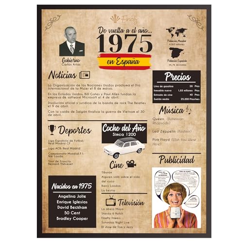 Finoly Tarjeta y Poster Cumpleaños Original 50 Años | Año Nacimiento 1975 | Regalo Aniversario...